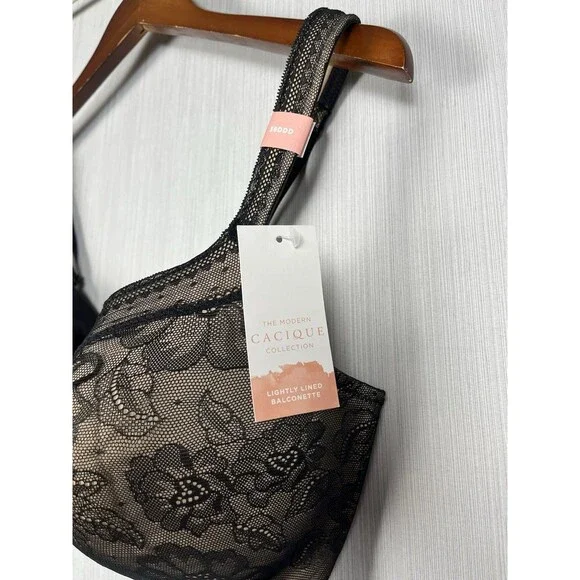 Cacique Lightly Lined Balconette Black Lace Overlay 38DDD NWT - Picture 2 of 5